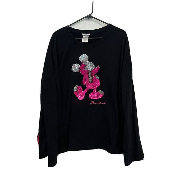 Disney Sweaters - Disney Parks Disneyland Reversible Sequin Mickey Mouse Black Sweatshirt Size 1X